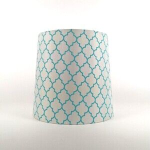 White And Aqua Arabesque Lamp Shade Armor Mount Tapered Fabric And Inner Core